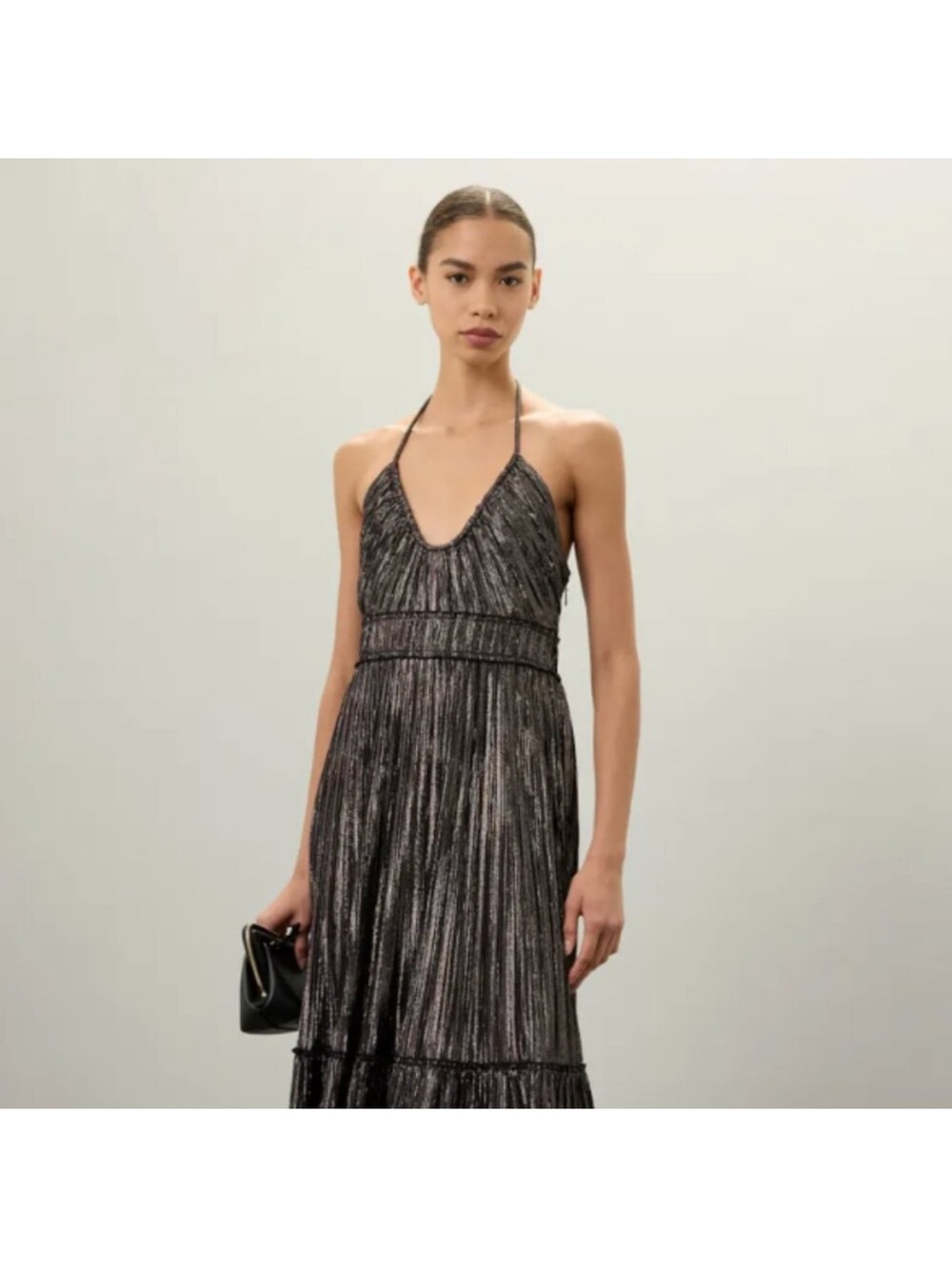 A.L.C. Metallic Black Halter-Style Pleated Maxi Dress - Picture 8 of 9